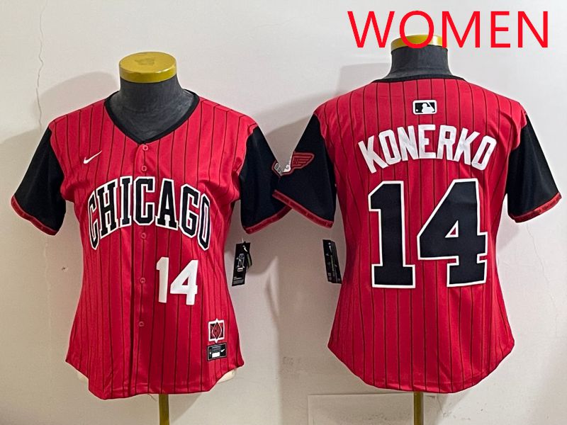 Women 2025 Chicago White Sox #14 Konerko Red Stripe Joint Name Nike MLB Jersey style 2->women mlb jersey->Women Jersey